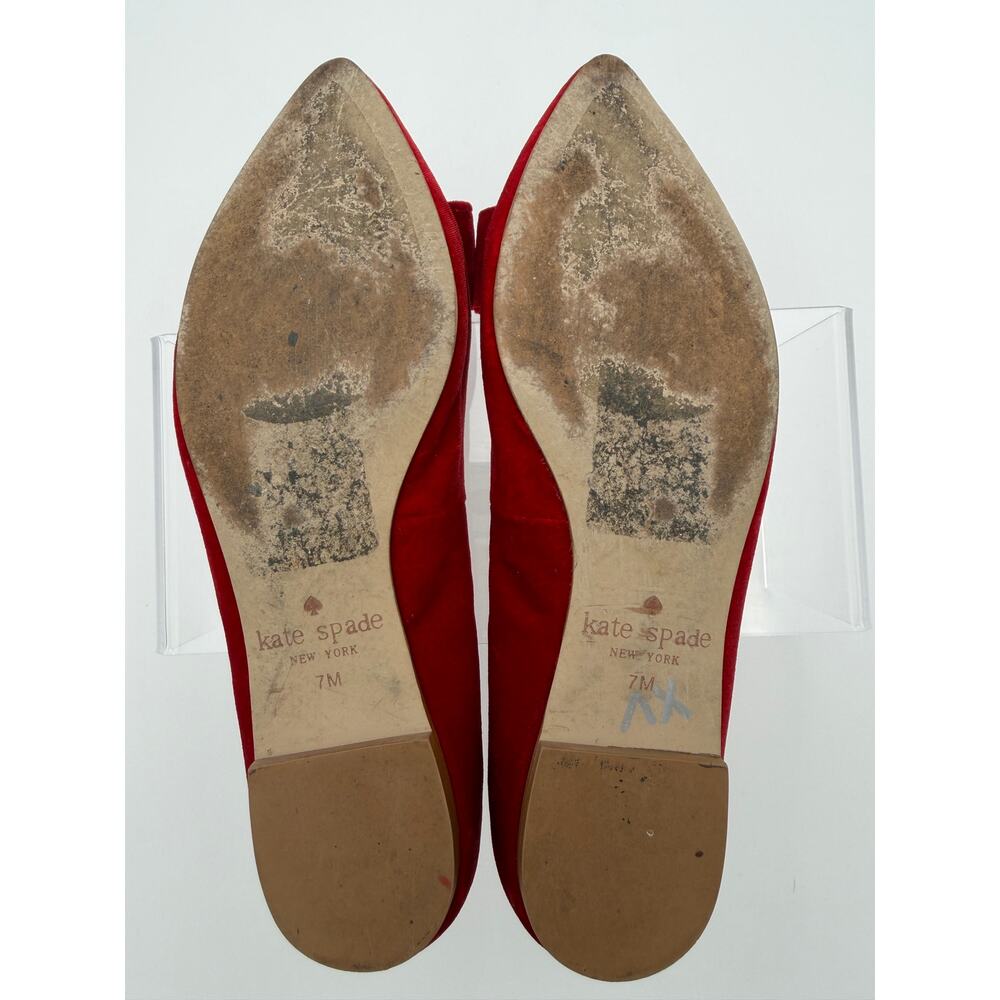 Kate Spade Emmie Red Velvet Flats Size 7 Medium Bow Point Toe - Picture 9 of 14